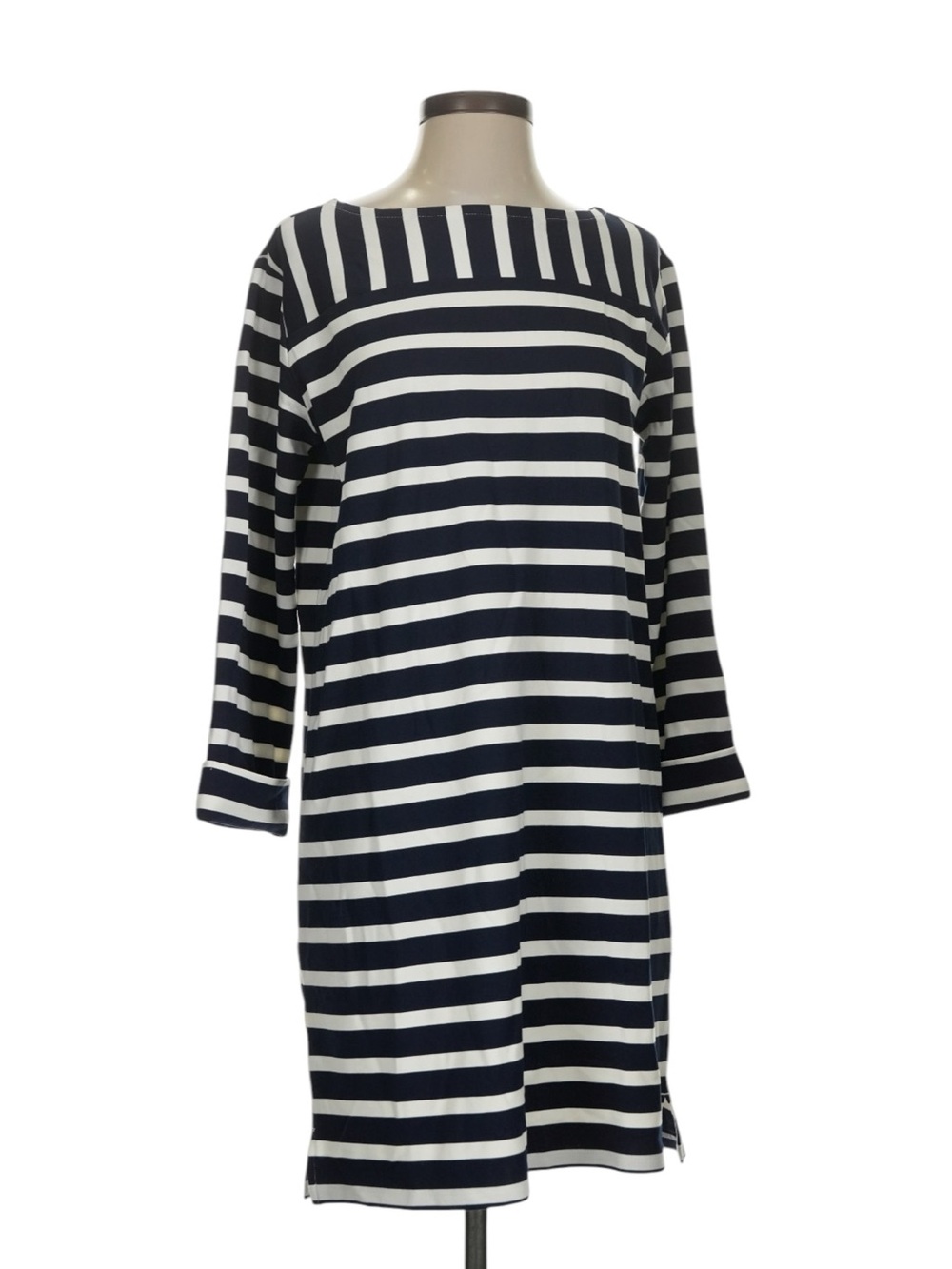 Loft Black and White Striped Boatneck Shift Dress Small 3/4 sleeve Preppy NWT